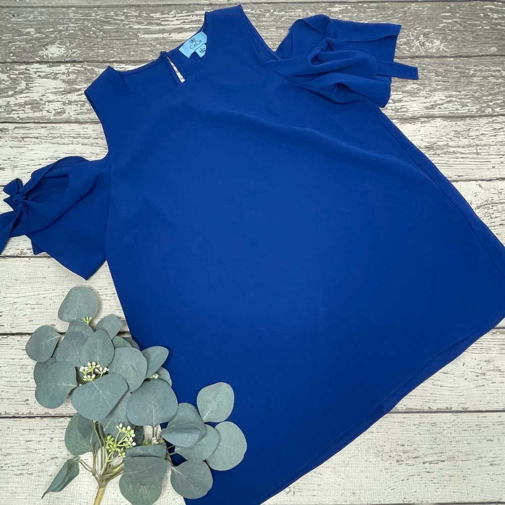 CeCe Royal Cold Shoulder Tie Accent Top